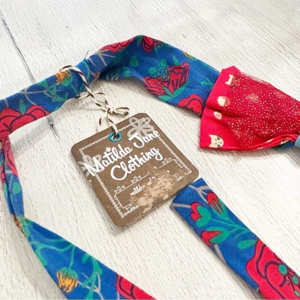 New MATILDA JANE Kid’s Red Blue Floral Tulle Detail Sash Belt Tie One Size 44”